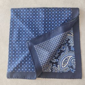 Cremieux Pocket Square 4 Panels Blue Paisley 100% Silk Foulard Pochette New $35